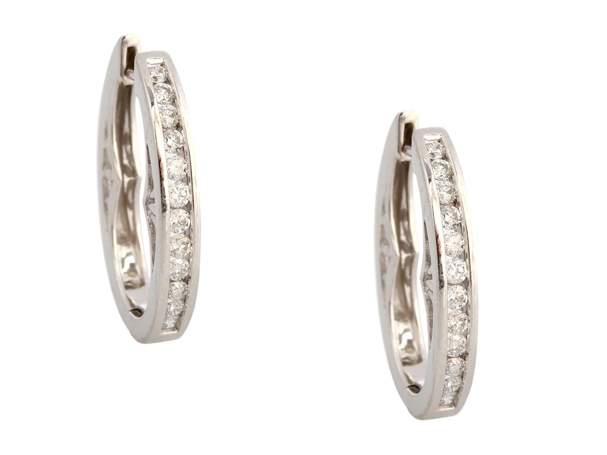 14K White Gold 0.50-Carat Diamond Oval Hoops