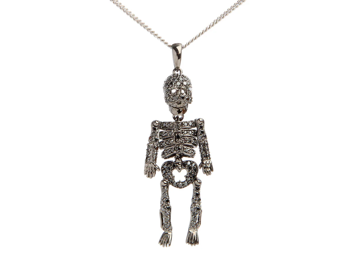 14K White Gold Black Diamond Skeleton Necklace