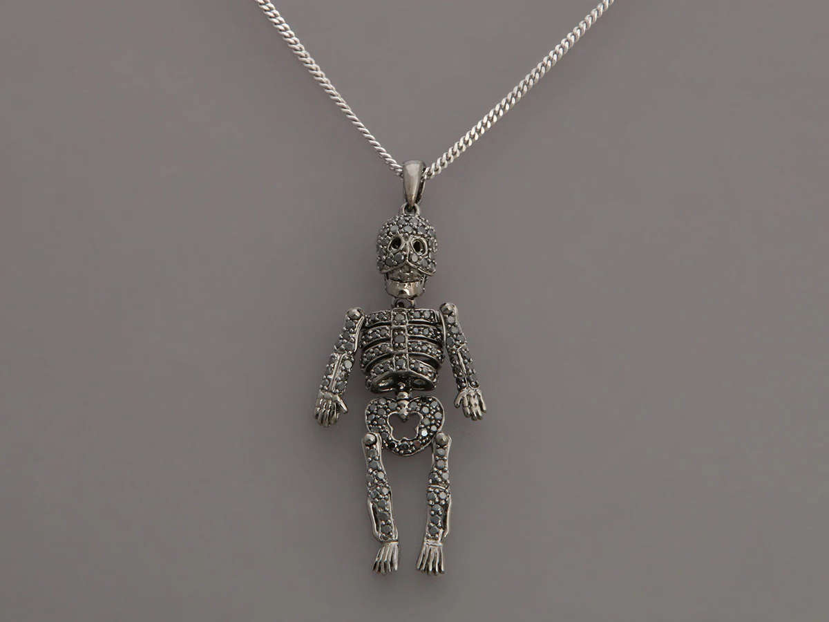 14K White Gold Black Diamond Skeleton Necklace - Image 2