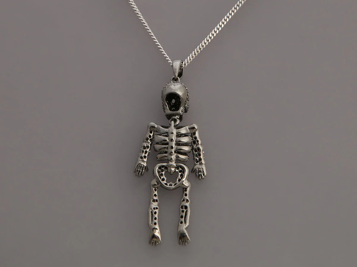 14K White Gold Black Diamond Skeleton Necklace - Image 3