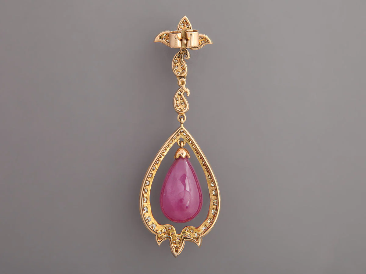 14K Yellow Gold Diamond and Ruby Drop Earrings - Image 4