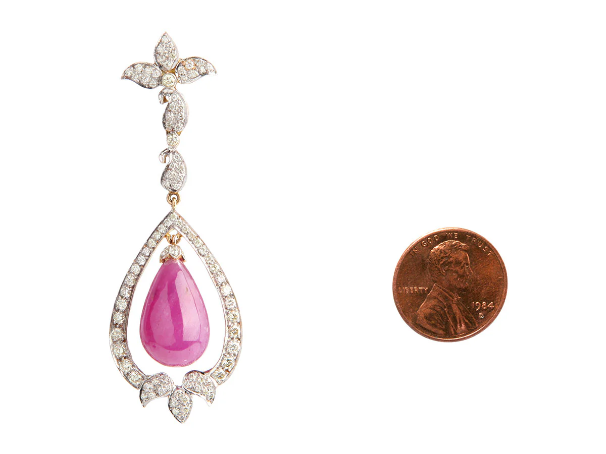 14K Yellow Gold Diamond and Ruby Drop Earrings - Image 5
