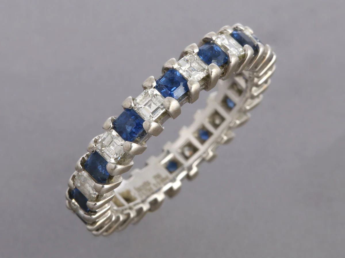 18K White Gold 1.68-Carat Diamond and Sapphire Eternity Band - Image 2