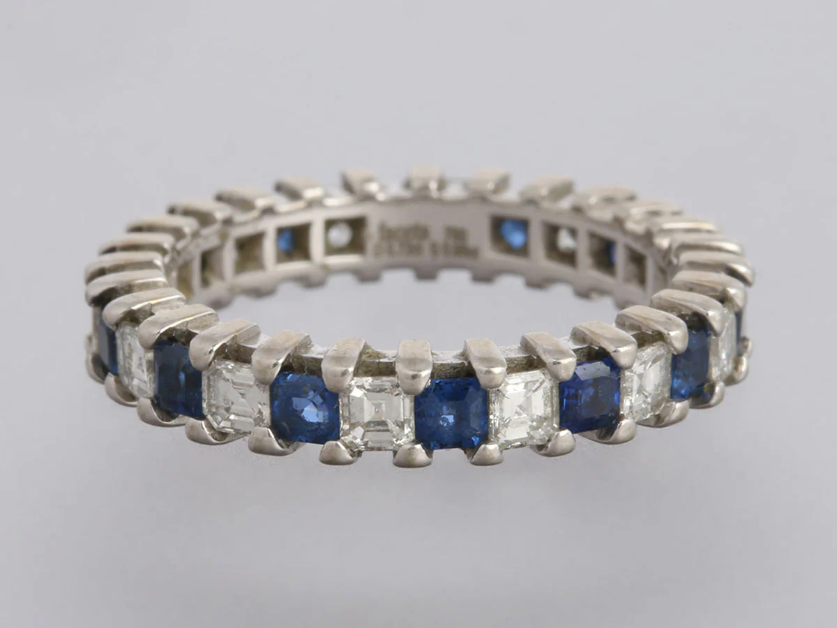 18K White Gold 1.68-Carat Diamond and Sapphire Eternity Band - Image 5