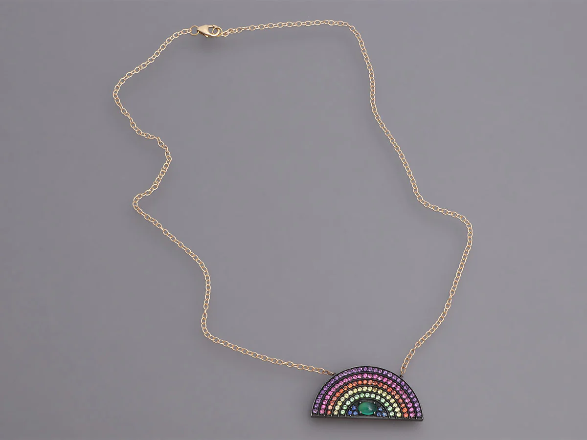 Andrea Fohrman 14K Gold Multistone Rainbow Pendant Necklace - Image 5