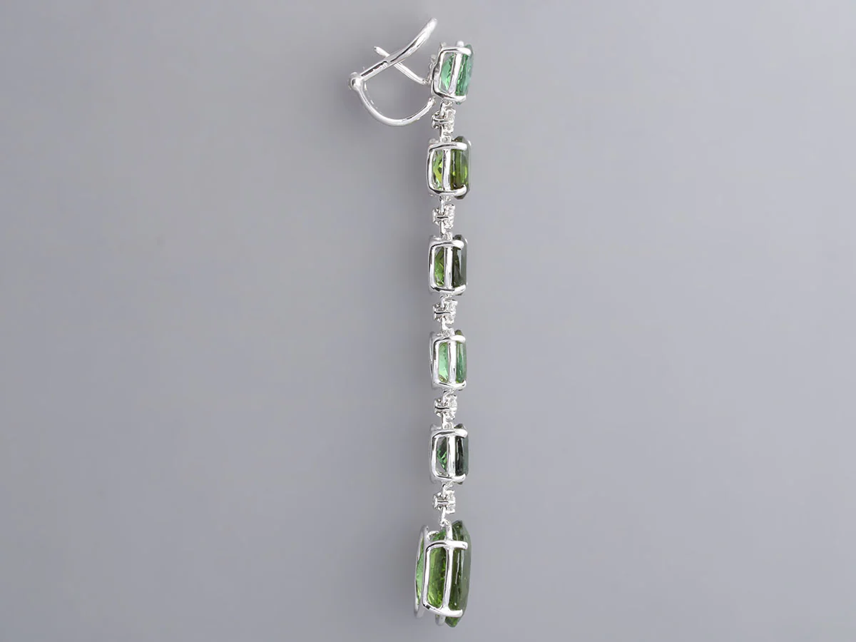 Antonini Milano 18K White Gold Tourmaline Diamond Pierced Drop Earrings - Image 3