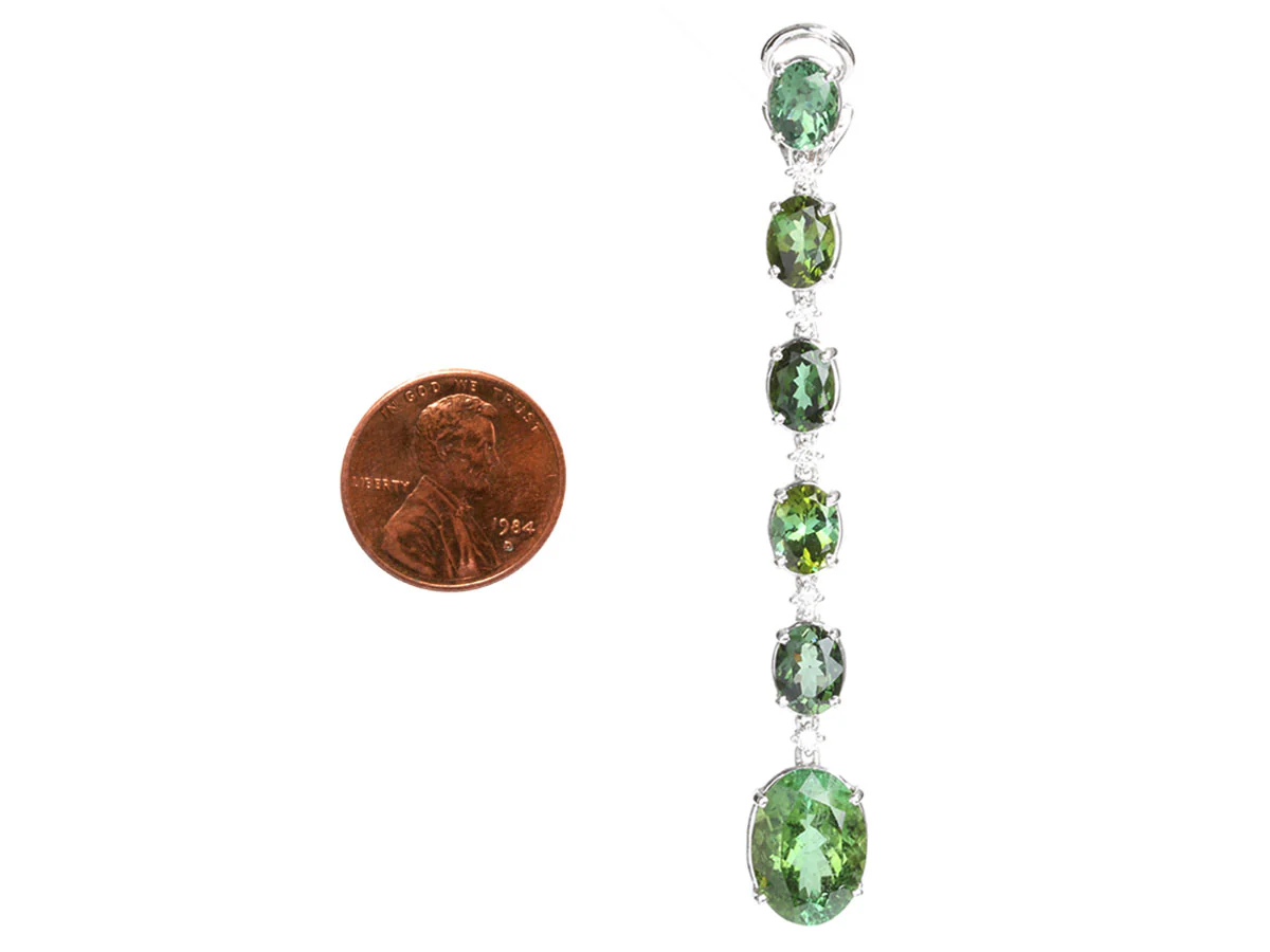 Antonini Milano 18K White Gold Tourmaline Diamond Pierced Drop Earrings - Image 5