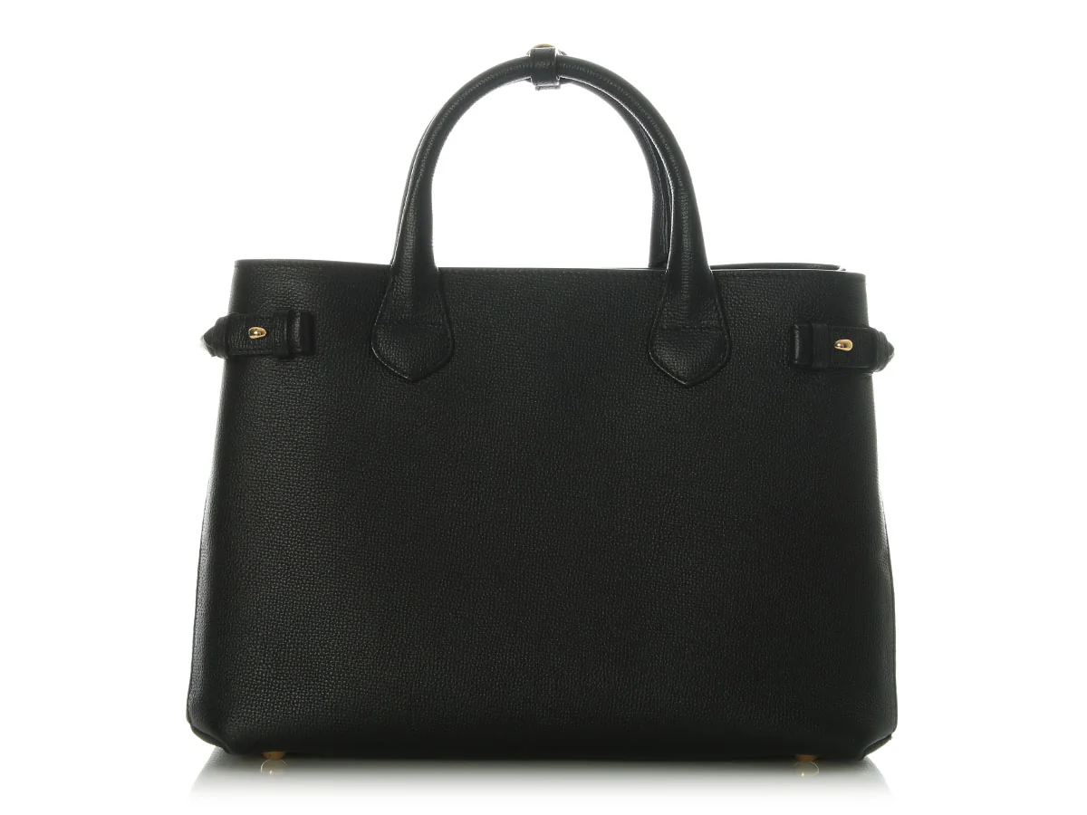 Burberry Medium Black Pebbled Leather Banner Tote - Image 4