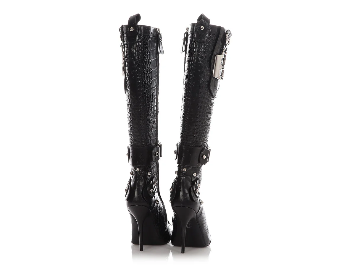 Balenciaga Black Embossed Leather Essex Boots - Image 4