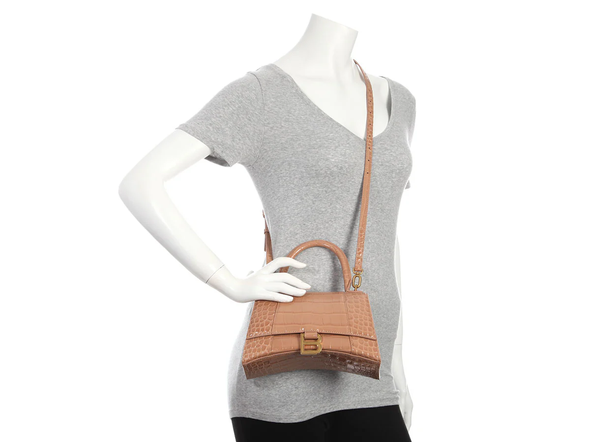Balenciaga Small Beige Crocodile Embossed Hourglass Bag - Image 10
