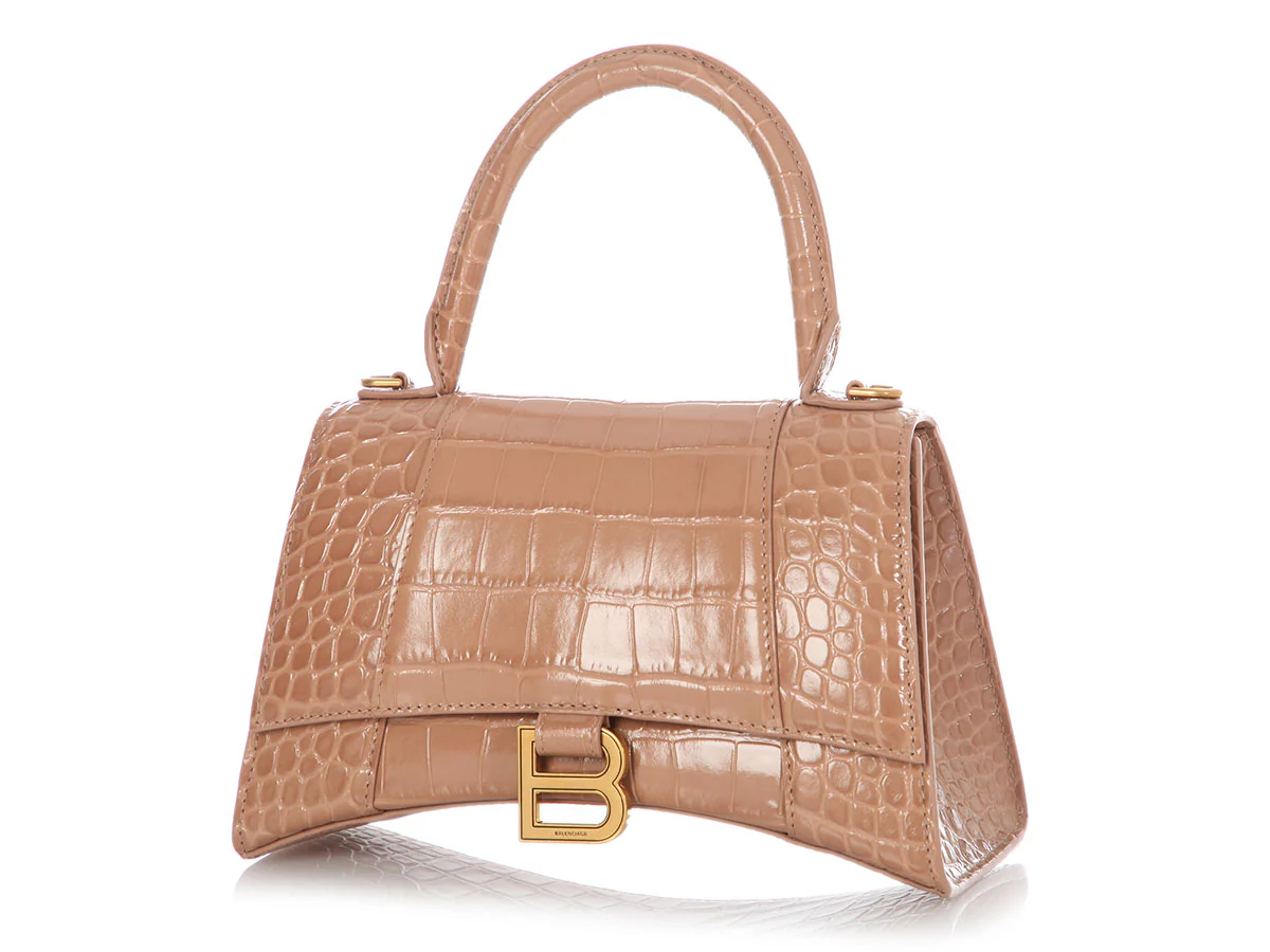 Balenciaga Small Beige Crocodile Embossed Hourglass Bag - Image 3