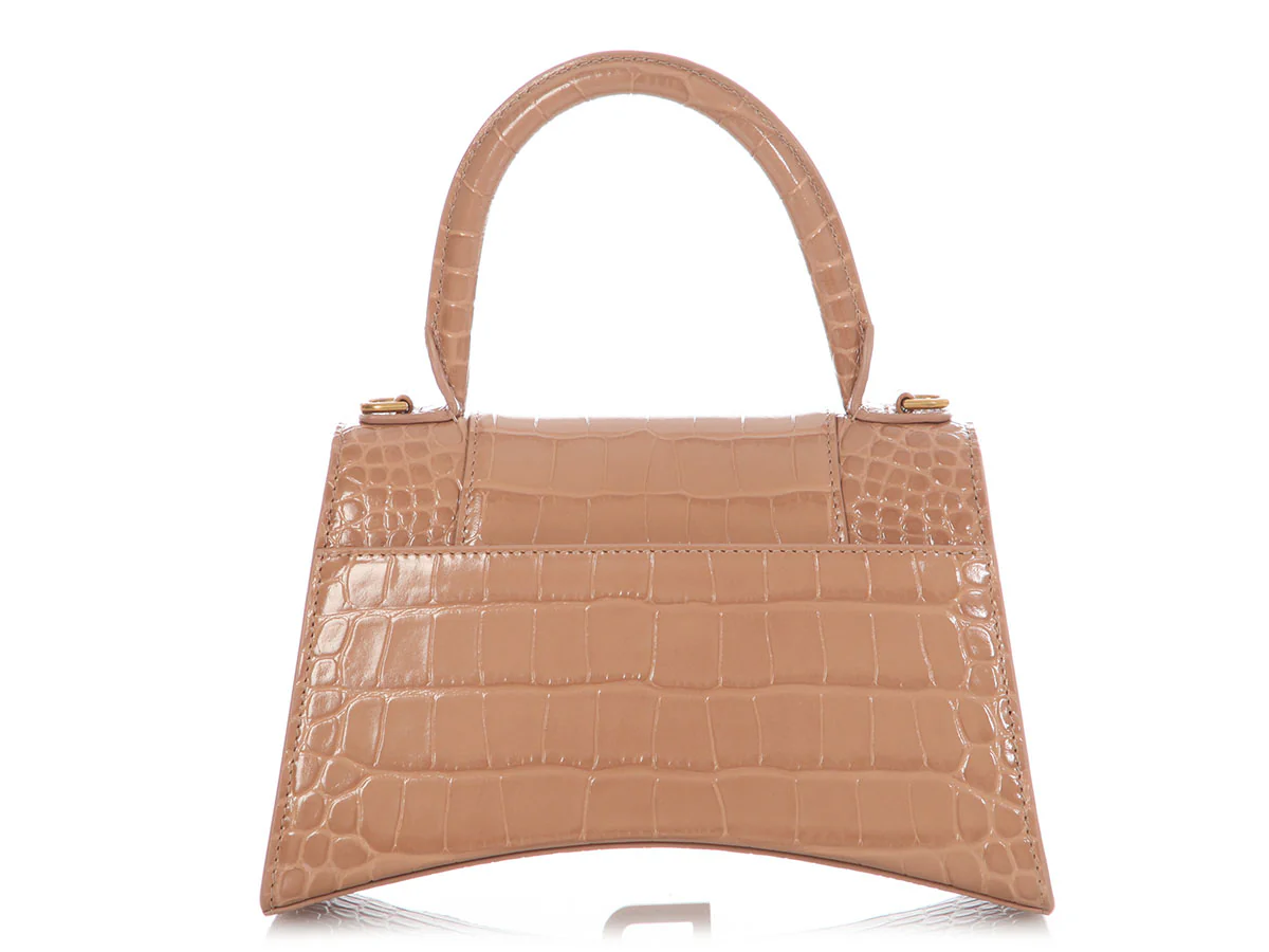 Balenciaga Small Beige Crocodile Embossed Hourglass Bag - Image 5