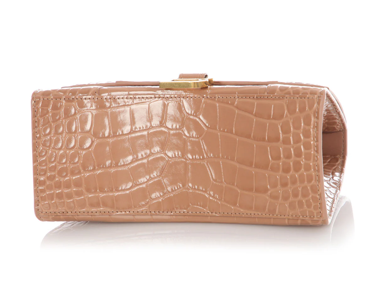 Balenciaga Small Beige Crocodile Embossed Hourglass Bag - Image 7