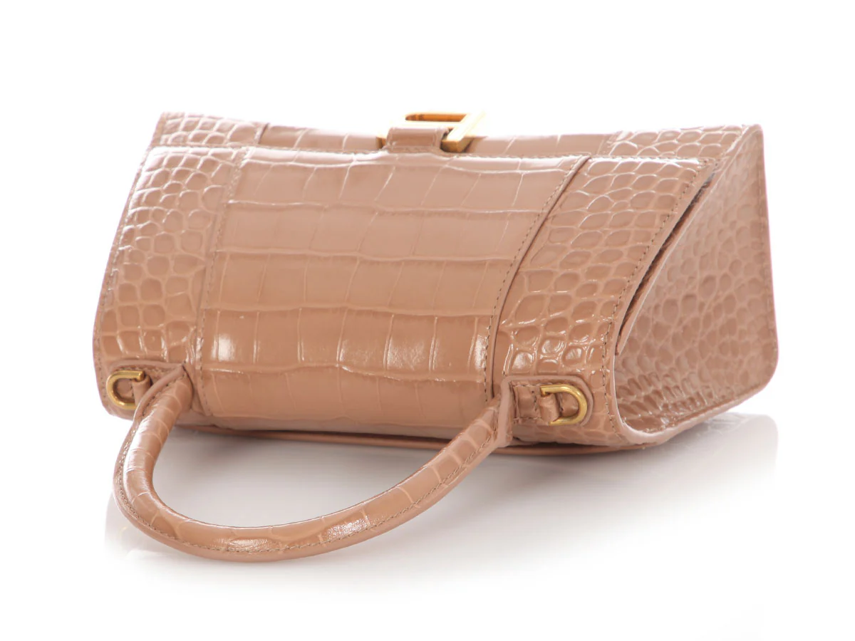 Balenciaga Small Beige Crocodile Embossed Hourglass Bag - Image 8