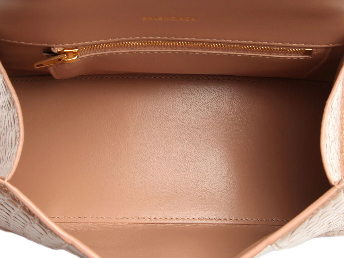 Balenciaga Small Beige Crocodile Embossed Hourglass Bag - Image 9
