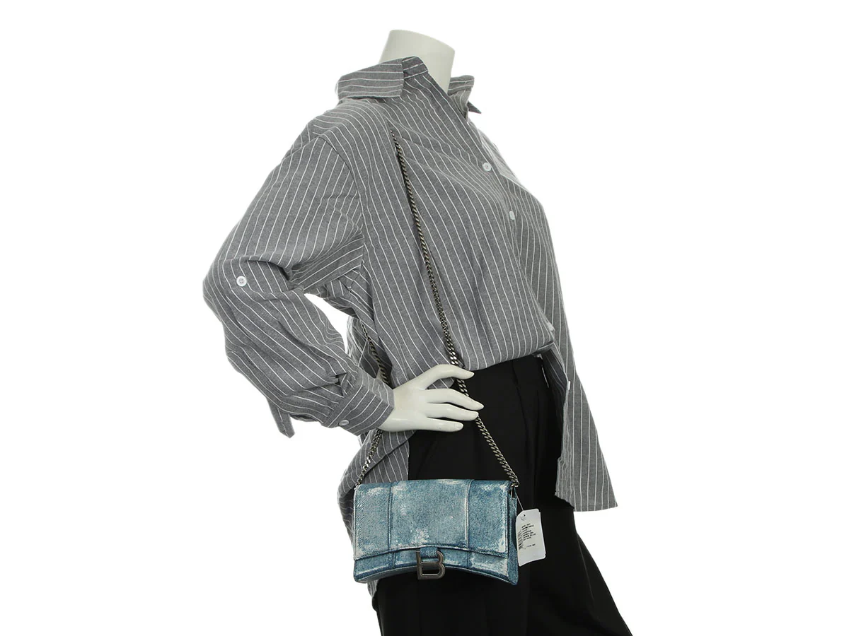 Balenciaga Denim Hourglass Wallet on Chain - Image 9