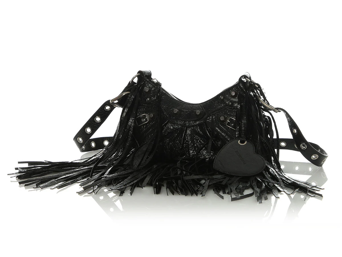 Balenciaga Black Lambskin Le Cagole Fringed Shoulder Bag XS - Image 2