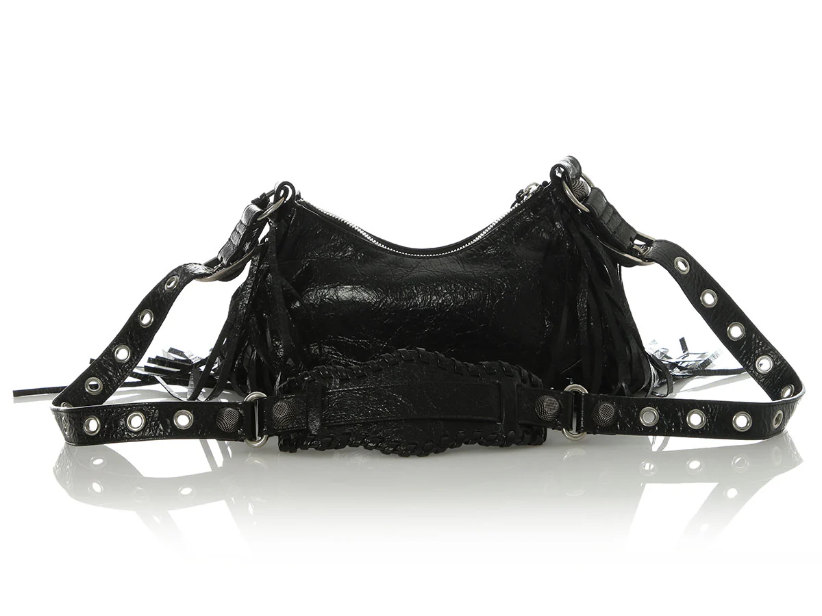 Balenciaga Black Lambskin Le Cagole Fringed Shoulder Bag XS - Image 4