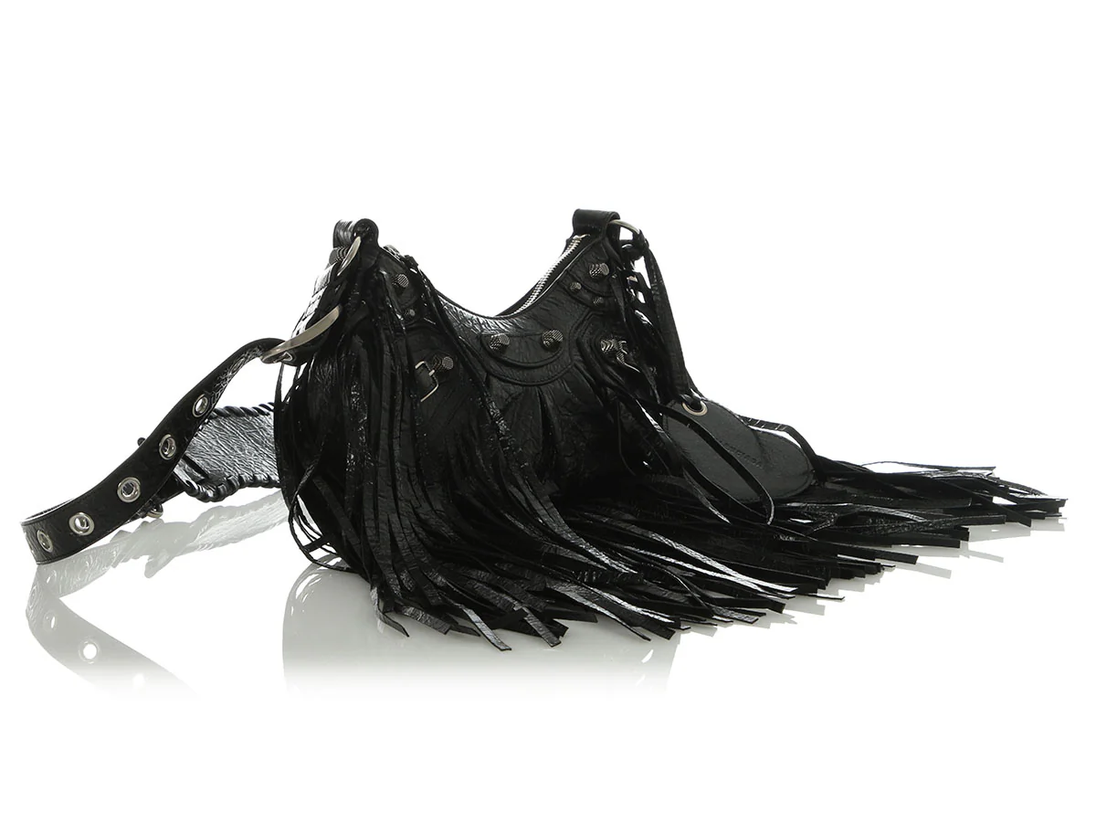 Balenciaga Black Lambskin Le Cagole Fringed Shoulder Bag XS - Image 5