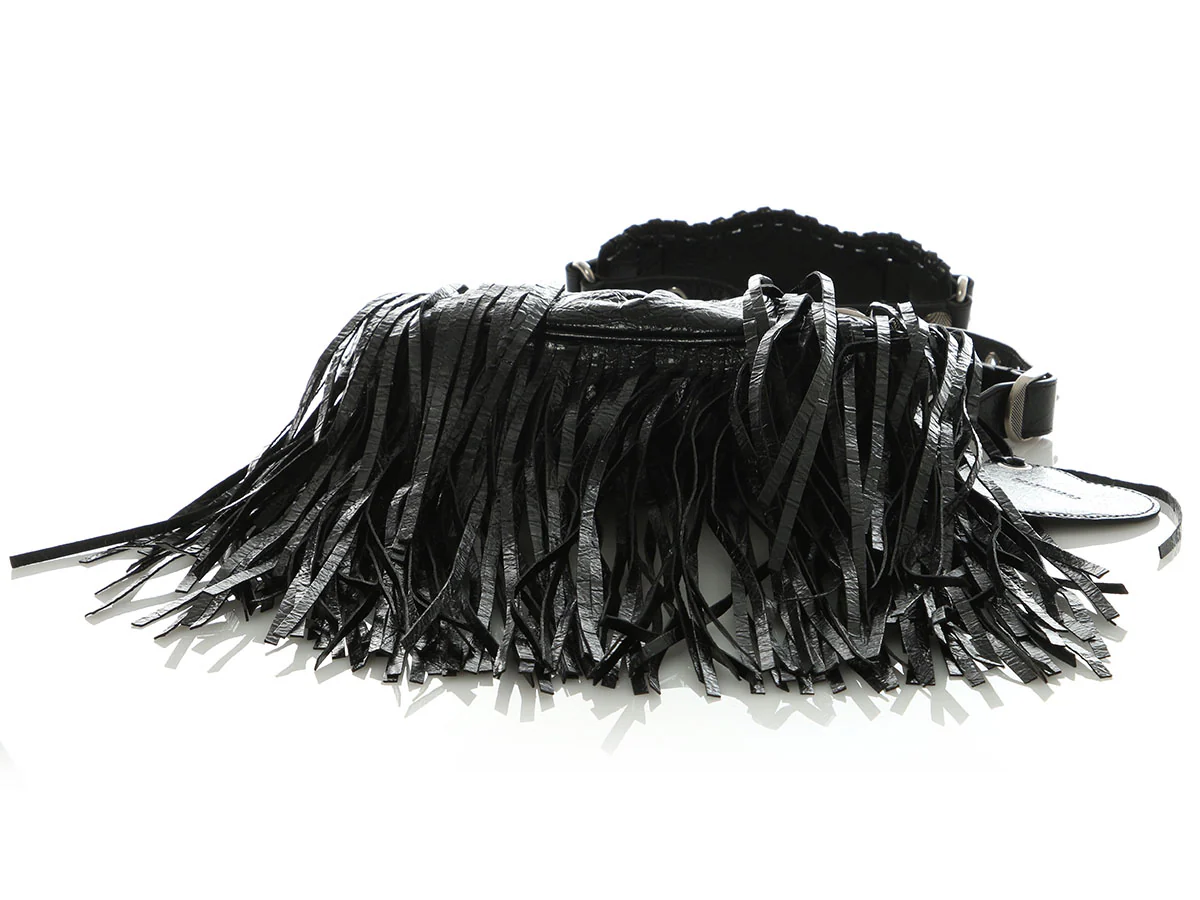 Balenciaga Black Lambskin Le Cagole Fringed Shoulder Bag XS - Image 6