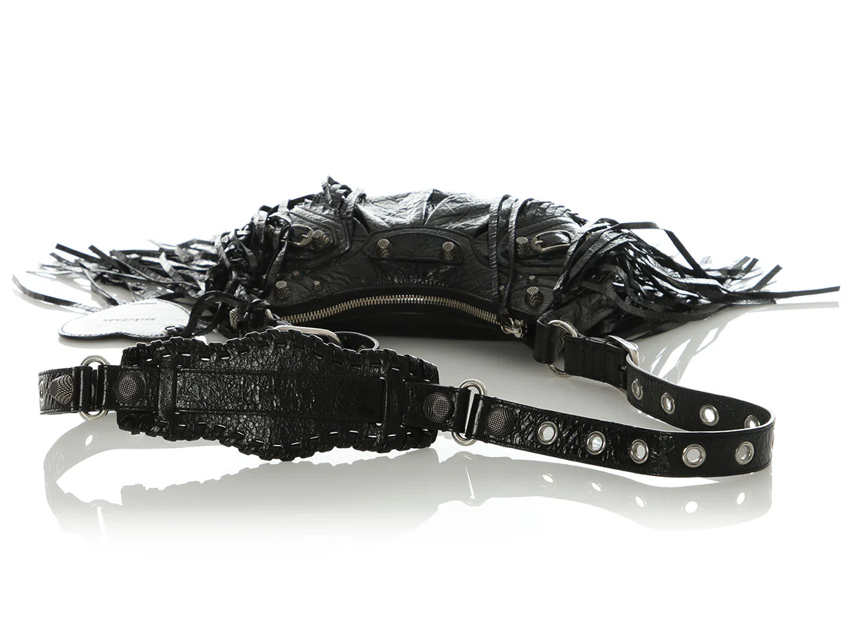 Balenciaga Black Lambskin Le Cagole Fringed Shoulder Bag XS - Image 7
