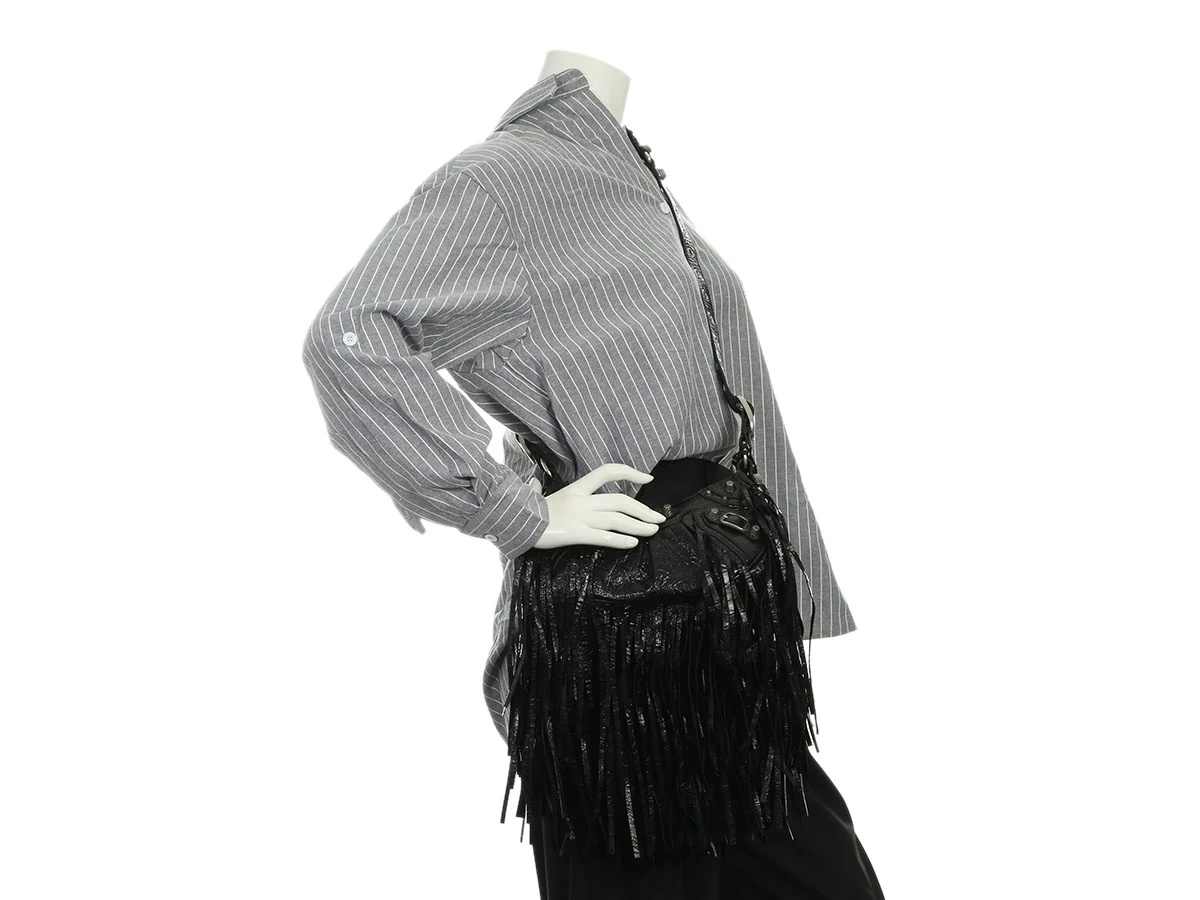Balenciaga Black Lambskin Le Cagole Fringed Shoulder Bag XS - Image 9
