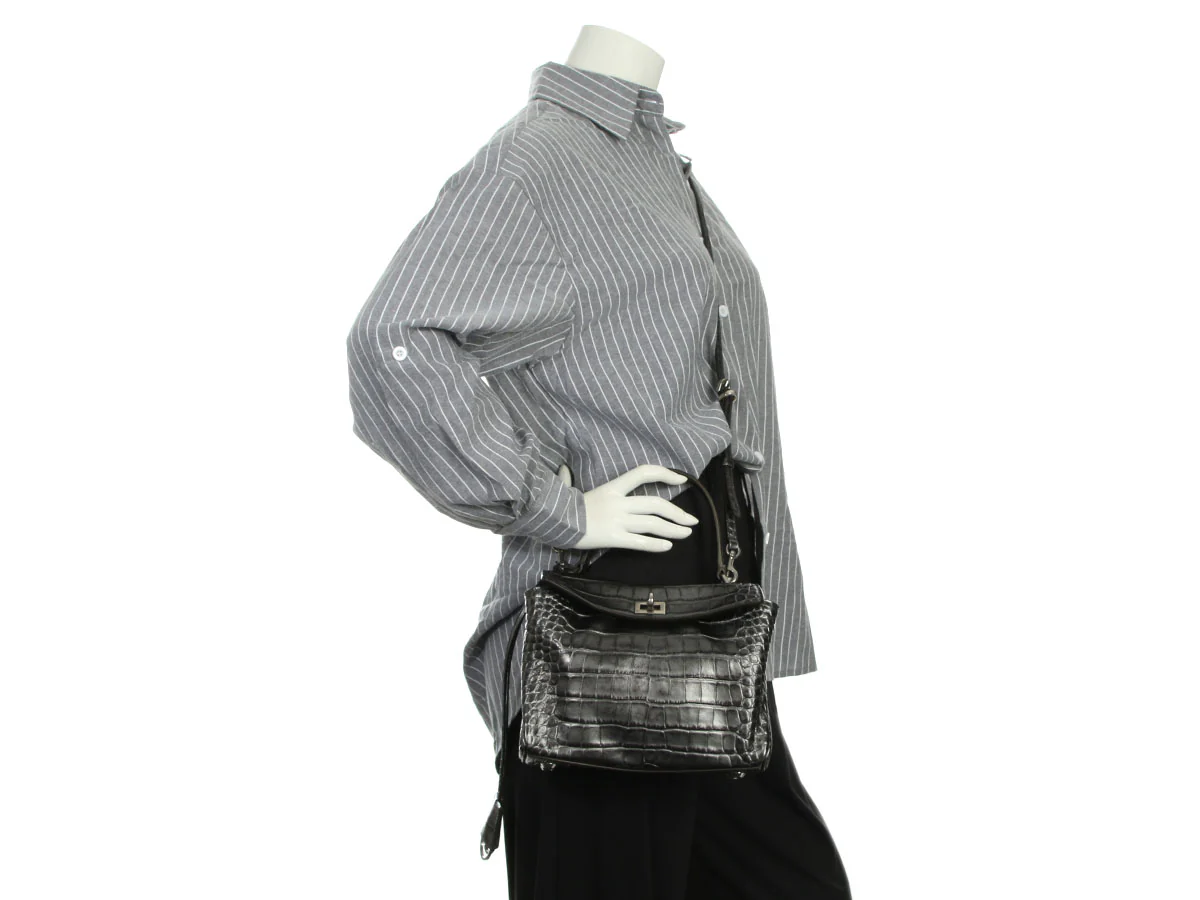 Balenciaga Mini Gunmetal Croc-Embossed Rodeo - Image 10