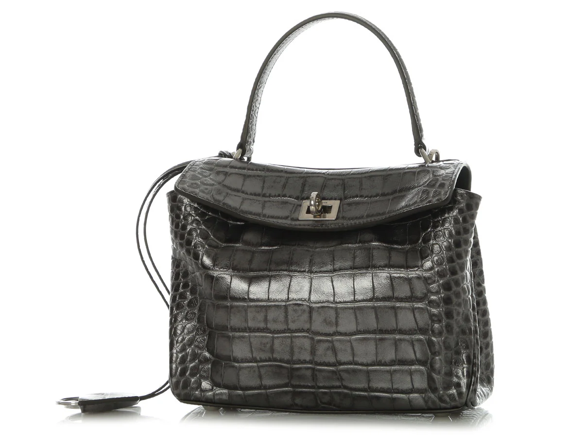 Balenciaga Mini Gunmetal Croc-Embossed Rodeo - Image 2