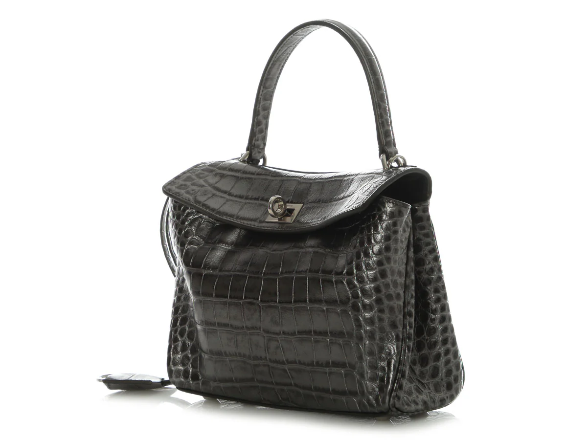 Balenciaga Mini Gunmetal Croc-Embossed Rodeo - Image 3