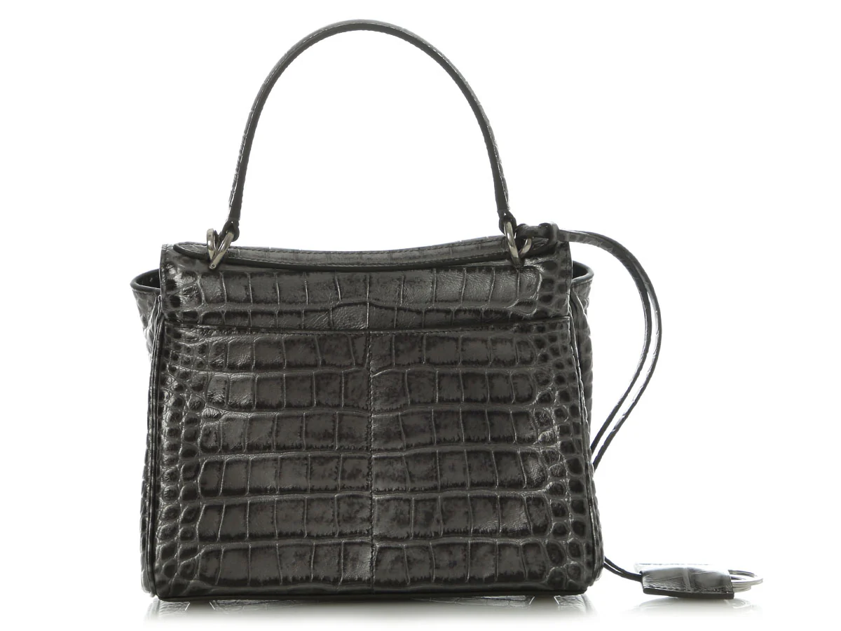 Balenciaga Mini Gunmetal Croc-Embossed Rodeo - Image 4