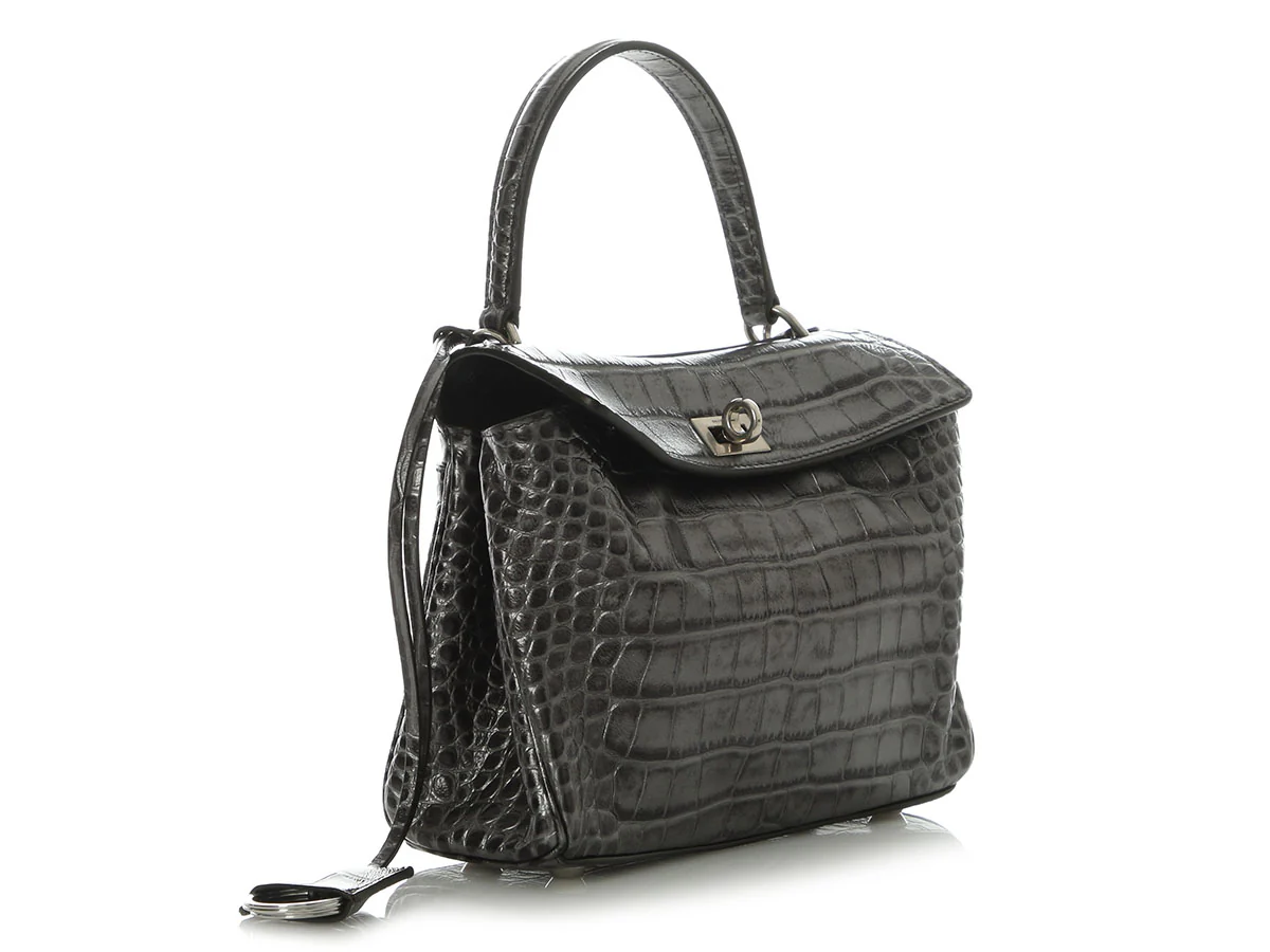 Balenciaga Mini Gunmetal Croc-Embossed Rodeo - Image 5