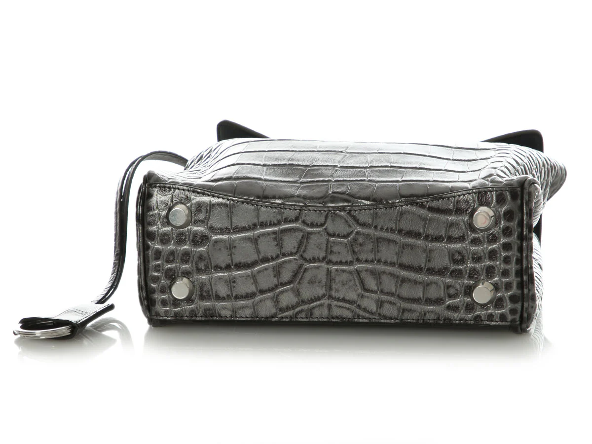 Balenciaga Mini Gunmetal Croc-Embossed Rodeo - Image 6