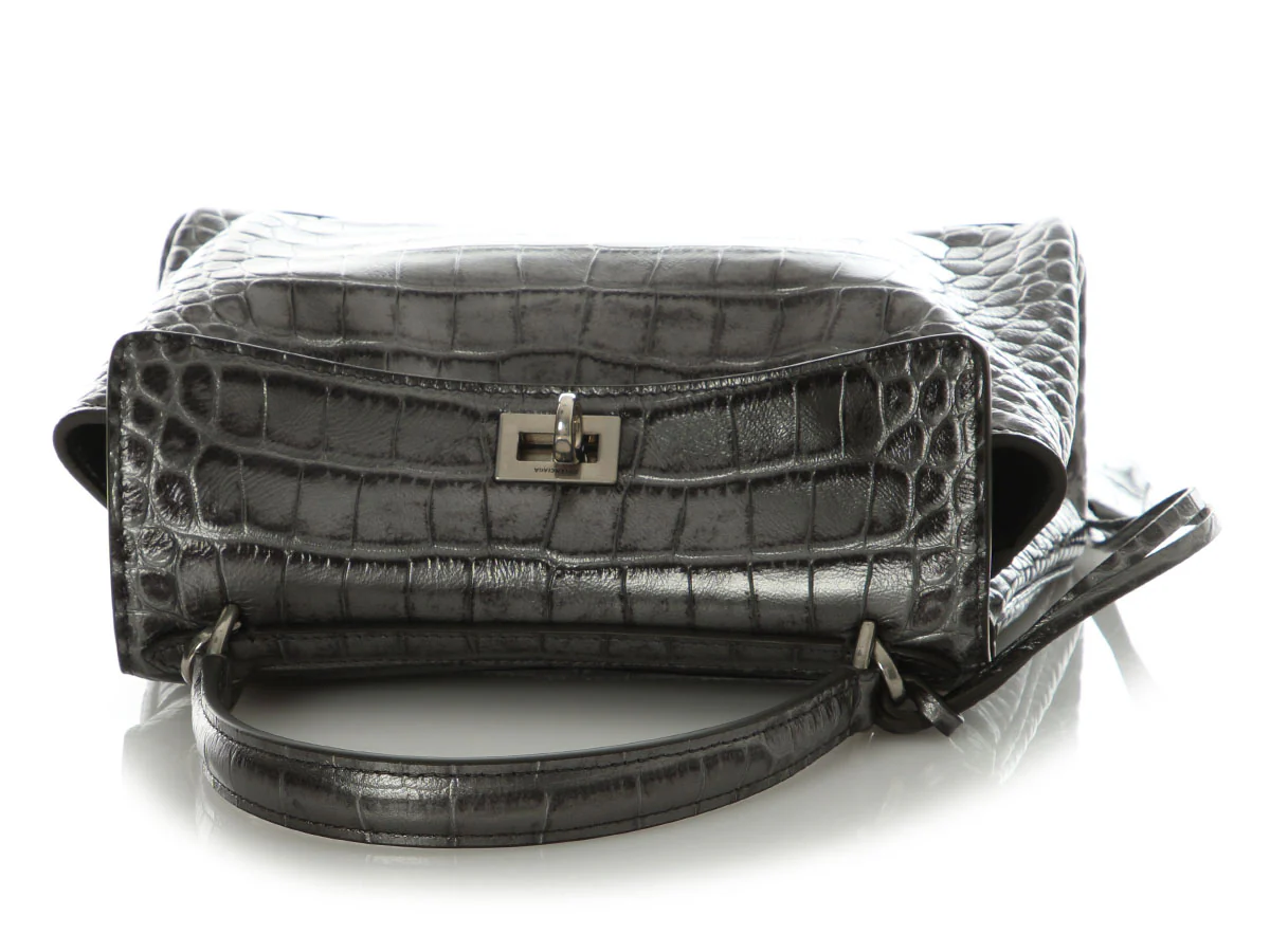 Balenciaga Mini Gunmetal Croc-Embossed Rodeo - Image 7