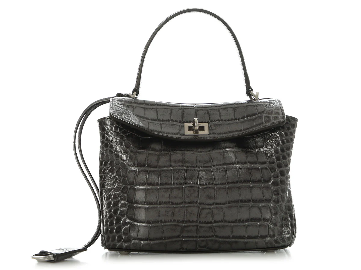 Balenciaga Mini Gunmetal Croc-Embossed Rodeo - Image 8