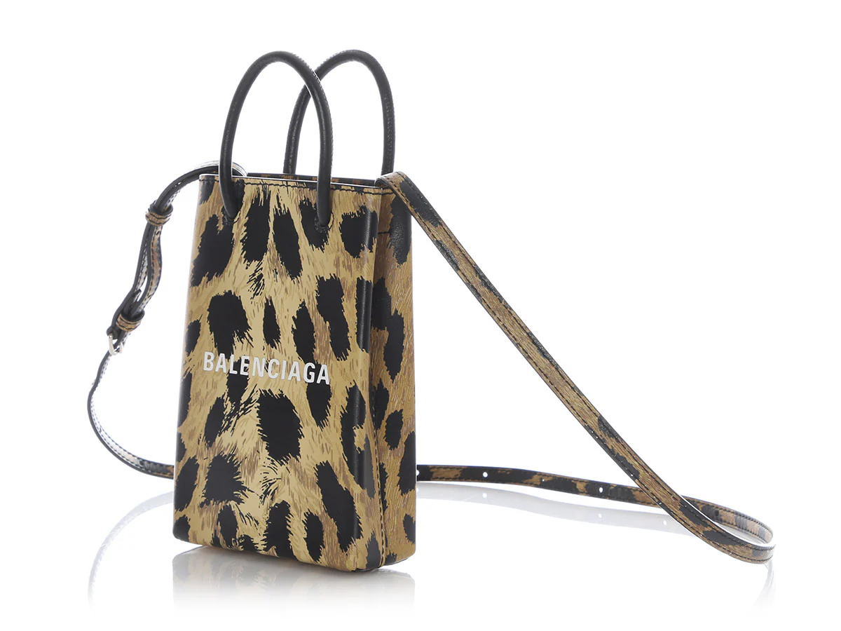 Balenciaga Leopard Print Smooth Calfskin Shipping Phone Bag - Image 3