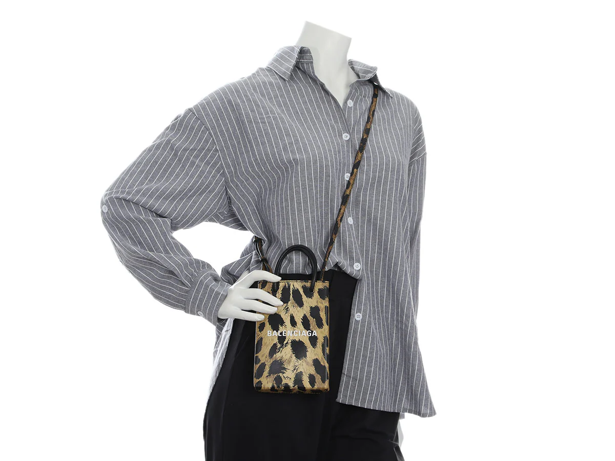 Balenciaga Leopard Print Smooth Calfskin Shipping Phone Bag - Image 9