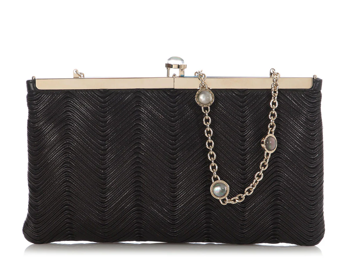 Bulgari Black Plissé Leather Evening Bag