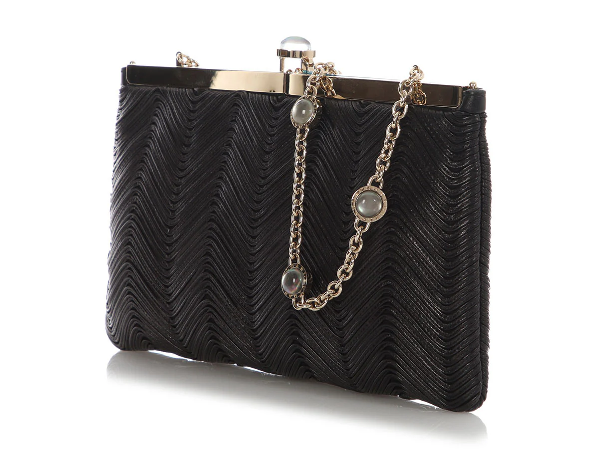 Bulgari Black Plissé Leather Evening Bag - Image 3