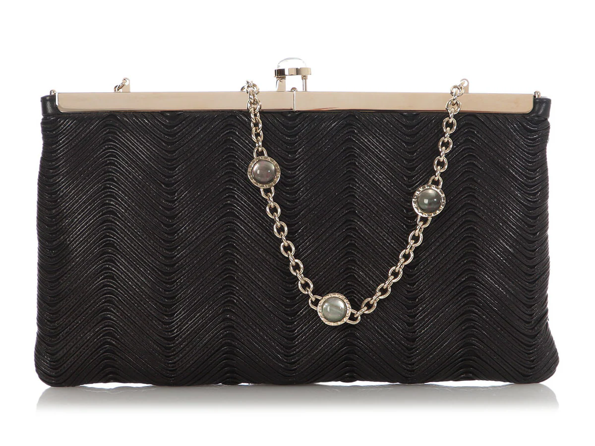Bulgari Black Plissé Leather Evening Bag - Image 4