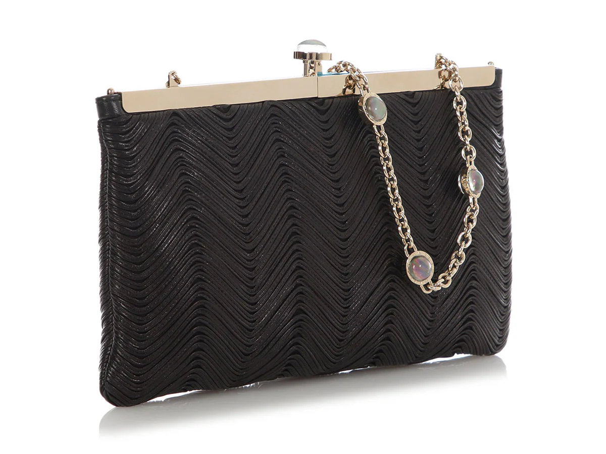 Bulgari Black Plissé Leather Evening Bag - Image 5