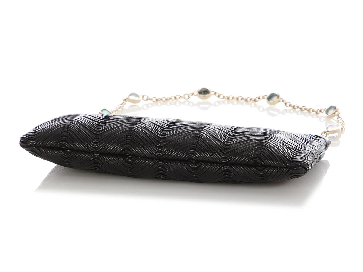 Bulgari Black Plissé Leather Evening Bag - Image 6