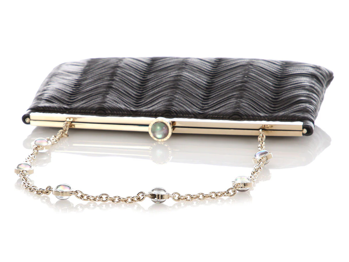 Bulgari Black Plissé Leather Evening Bag - Image 7