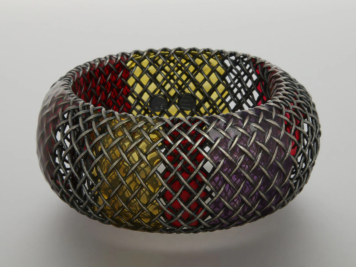 Bottega Veneta Sterling Silver Mesh Inlay Wide Bangle - Image 2