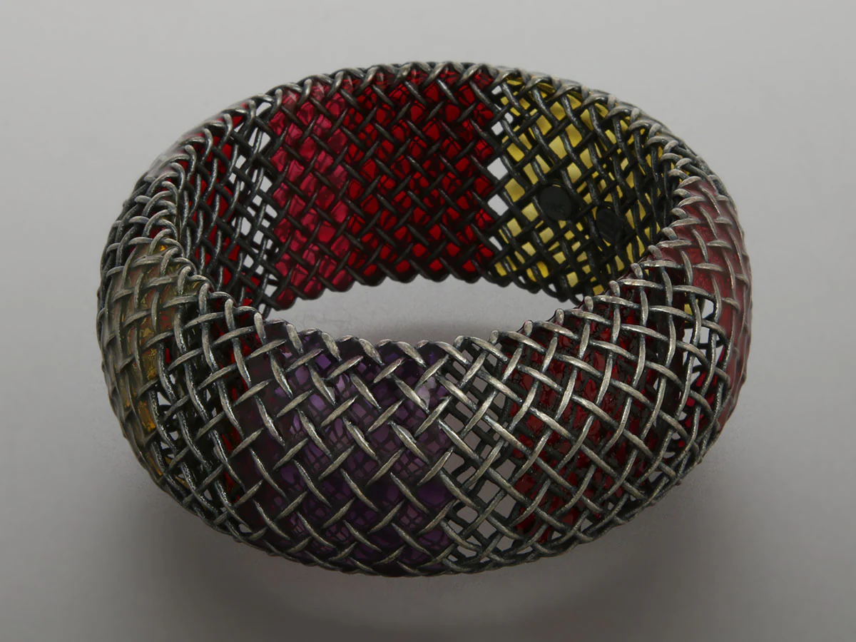 Bottega Veneta Sterling Silver Mesh Inlay Wide Bangle - Image 3