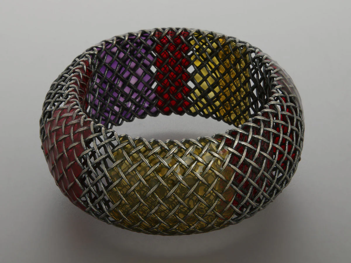 Bottega Veneta Sterling Silver Mesh Inlay Wide Bangle - Image 4