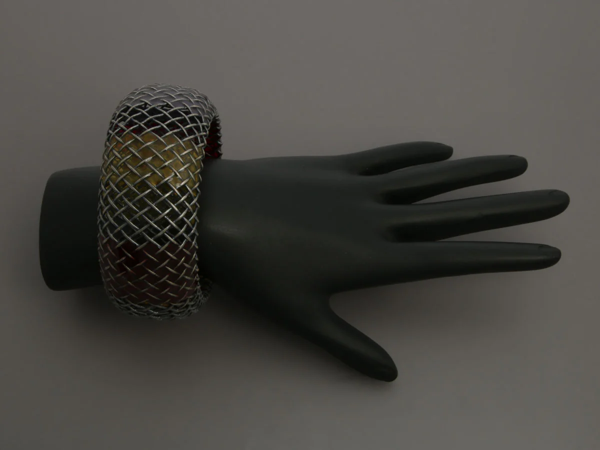Bottega Veneta Sterling Silver Mesh Inlay Wide Bangle - Image 5