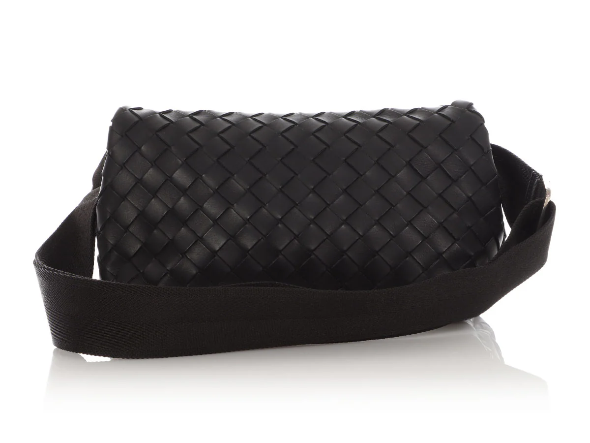 Bottega Veneta Black Intrecciato Nappa Leather Fold-Over Messenger Bag - Image 4
