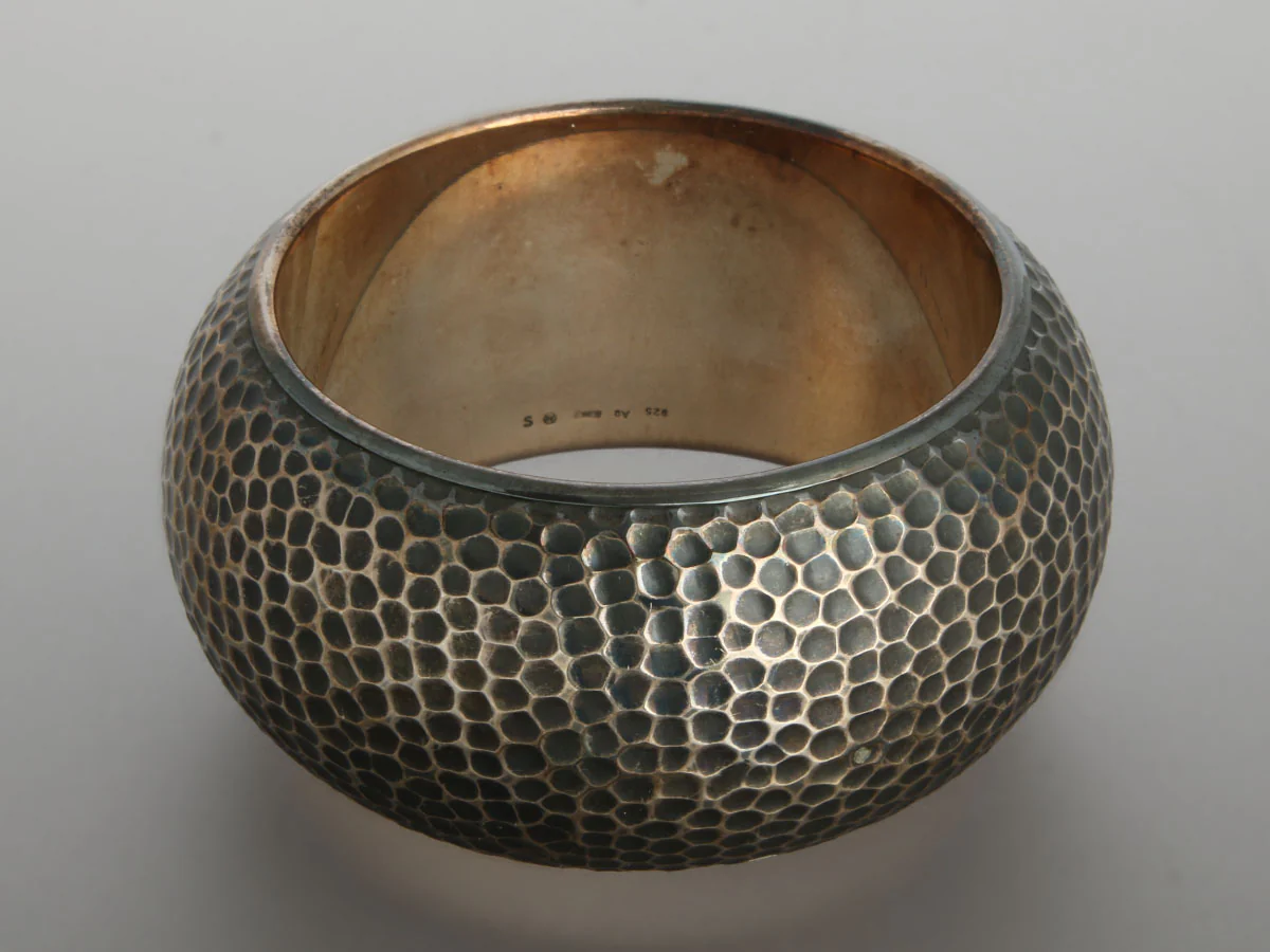 Bottega Veneta Hammered Sterling Silver Wide Bangle - Image 4
