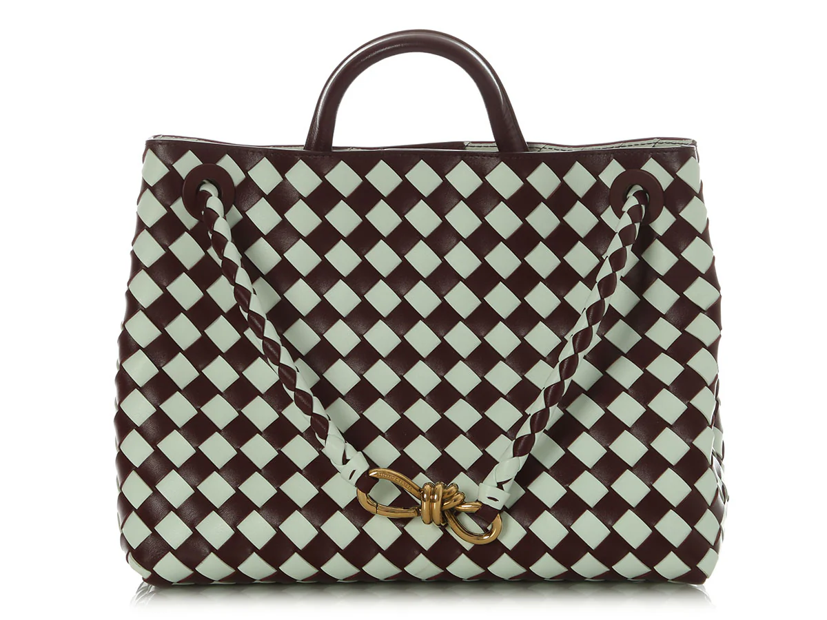 Bottega Veneta Burgundy and White Check Andiamo Tote