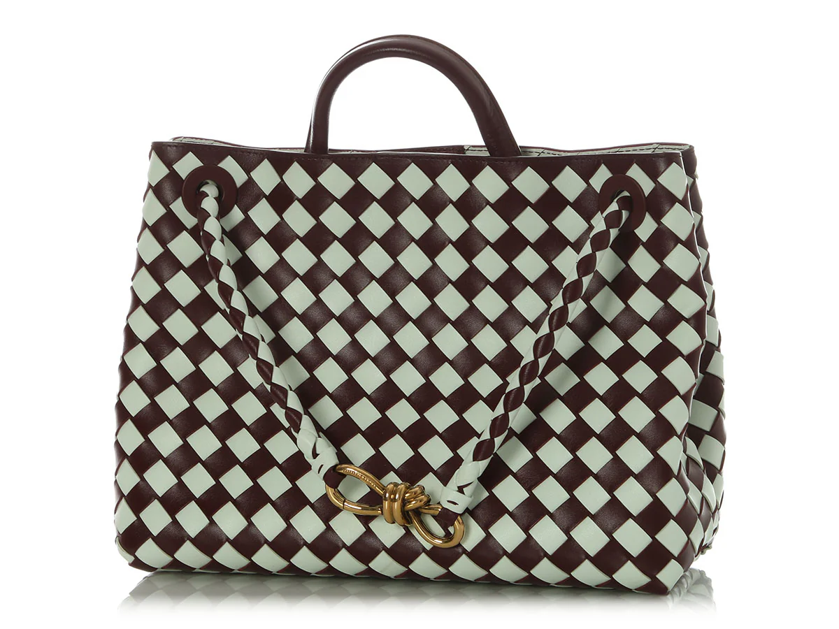 Bottega Veneta Burgundy and White Check Andiamo Tote - Image 2